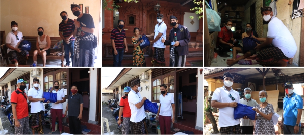 Penyerahan bantuan sembako oleh Bank Mandiri Cabang Denpasar yang di terima oleh Perbekel Desa Dangin Puri Kauh.